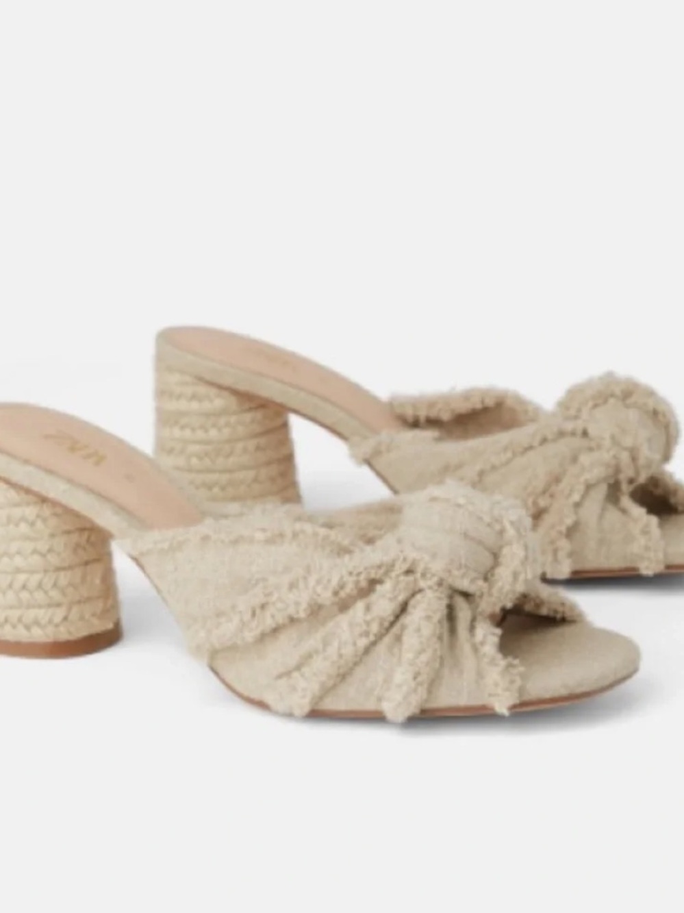 Zara Linen Knotted Raffia-Style Block Heel Mules